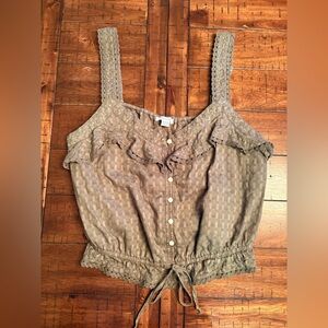 Y2K American Eagle Olive, Boho, Fairy, Peasant Crop, Cotton Size XL